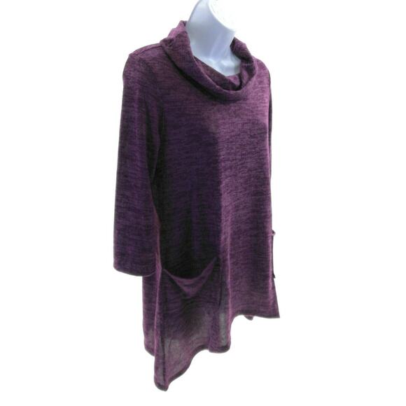 Amana Apparel Purple Cowl Neck Asymmetric Hem Top - Women's Size Small - Chic - Picture 2 of 3